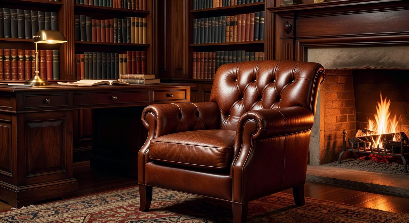 Sillón de cuero artesanal en estudio elegante